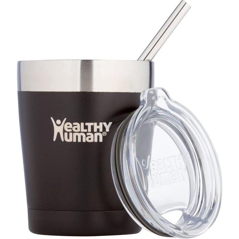 Healthy Human Stainless Steel Tumbler with Straw | Splash Proof Insulated Travel Cruiser Cup | Eco-Friendly Coffee Tumblers with Straws Cleaner & Splash Proof Lid (12oz, Pure Black) - Image 1